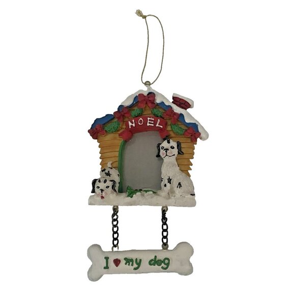 Dog Christmas Ornament I Love My Dog Doghouse Photo Frame Holiday Decor Puppy - Picture 1 of 13